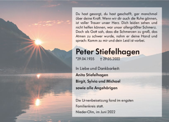 Traueranzeige von Peter Stiefelhagen von vrm-trauer AZ Mainz