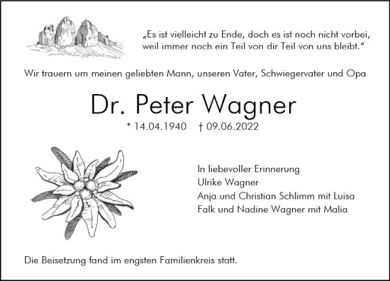 Traueranzeige von Peter Wagner von vrm-trauer Darmstädter Echo