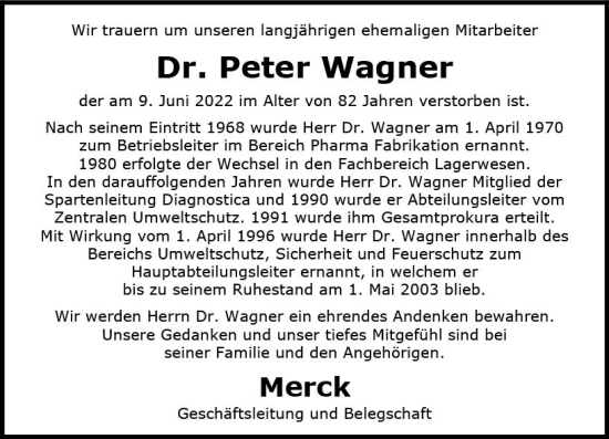 Traueranzeige von Peter Wagner von vrm-trauer Darmstädter Echo