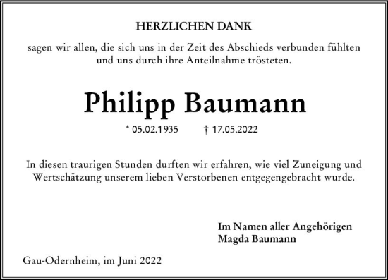 Traueranzeige von Philipp Baumann von vrm-trauer Allgemeine Zeitung Alzey Traueranzeige von Philipp Baumann von vrm-trauer Allgemeine Zeitung Alzey