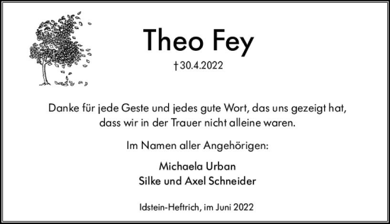 Traueranzeige von Theo Fey von vrm-trauer Idsteiner Zeitung