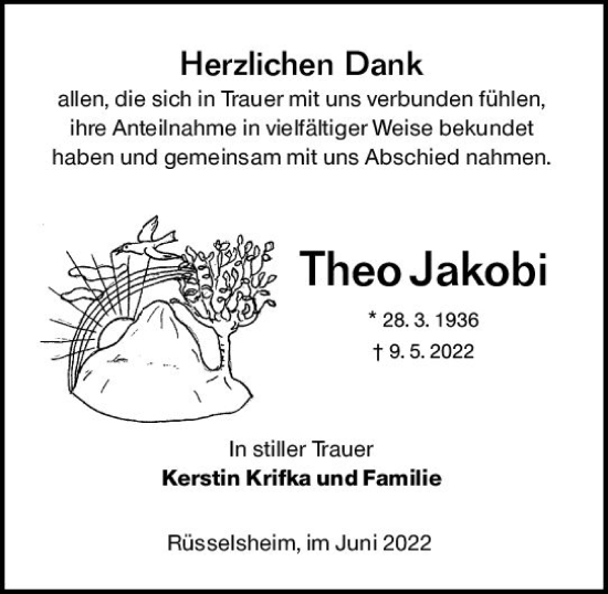 Traueranzeige von Theo Jakobi von vrm-trauer Rüsselsheimer Echo / MainSpitze