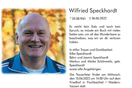 Traueranzeige von Wilfried Speckhardt von vrm-trauer Darmstädter Echo