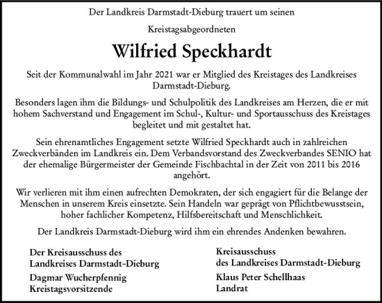 Traueranzeige von Wilfried Speckhardt von vrm-trauer Darmstädter Echo