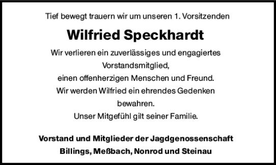 Traueranzeige von Wilfried Speckhardt von vrm-trauer Darmstädter Echo