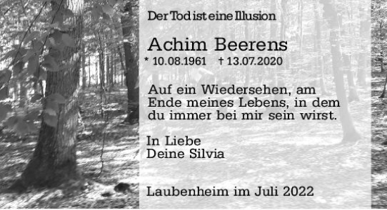 Traueranzeige von Achim Beerens von vrm-trauer Allgemeine  Zeitung Ingelheim-Bingen