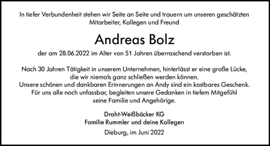 Traueranzeige von Andreas Bolz von vrm-trauer Odenwälder Echo