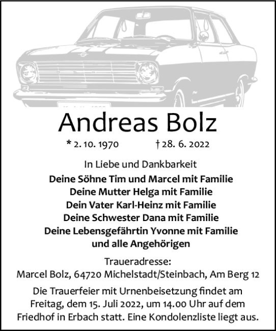 Traueranzeige von Andreas Bolz von vrm-trauer Odenwälder Echo