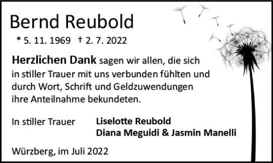 Traueranzeige von Bernd Reubold von vrm-trauer Odenwälder Echo