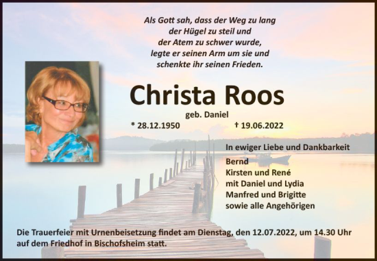 Traueranzeige von Christa Roos von vrm-trauer AZ Mainz