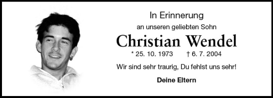 Traueranzeige von Christian Wendel von vrm-trauer Odenwälder Echo