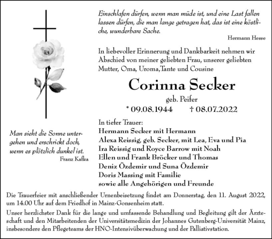 Traueranzeige von Corinna Secker von vrm-trauer AZ Mainz