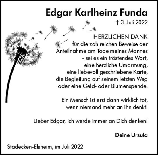 Traueranzeige von Edgar Karlheinz Funda von vrm-trauer AZ Mainz