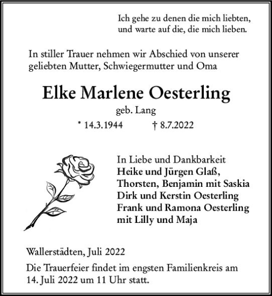 Traueranzeige von Elke Marlene Oesterling von vrm-trauer Groß-Gerauer Echo