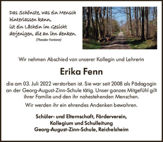 Traueranzeige von Erika Fenn von vrm-trauer Odenwälder Echo