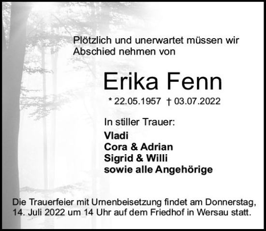 Traueranzeige von Erika Fenn von vrm-trauer Odenwälder Echo