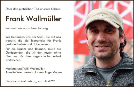 Traueranzeige von Frank Wallmüller von vrm-trauer AZ Mainz