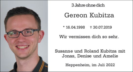 Traueranzeige von Gereon Kubitza von vrm-trauer Bürstädter/Lamperth. Ztg/Starkenburger