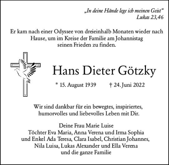 Traueranzeige von Hans Dieter Götzky von vrm-trauer AZ Mainz