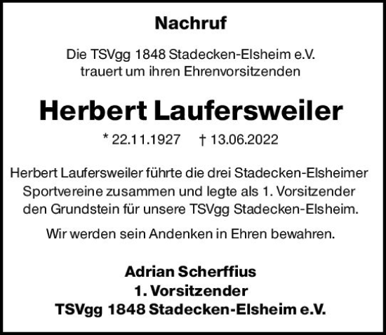 Traueranzeige von Herbert Laufersweiler von vrm-trauer AZ Mainz