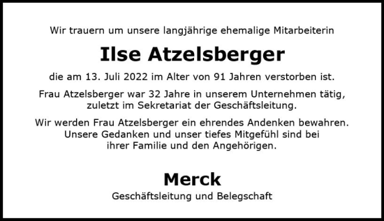 Traueranzeige von Ilse Atzelsberger von vrm-trauer Darmstädter Echo