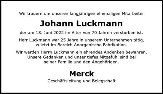 Traueranzeige von Johann Luckmann von vrm-trauer Darmstädter Echo
