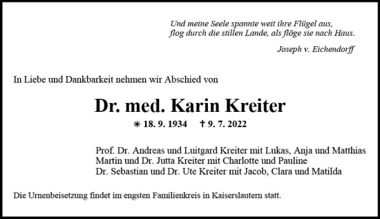Traueranzeige von Karin Kreiter von vrm-trauer AZ Mainz