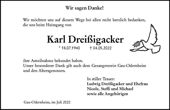 Traueranzeige von Karl Dreißigacker von vrm-trauer Allgemeine Zeitung Alzey