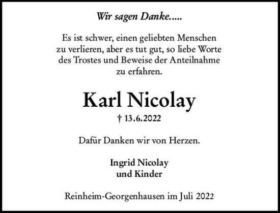 Traueranzeige von Karl Nicolay von vrm-trauer Darmstädter Echo