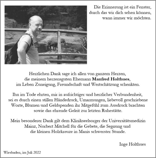 Traueranzeige von Manfred Holthues von vrm-trauer Wiesbadener Kurier