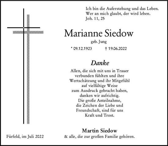 Traueranzeige von Marianne Siedow von vrm-trauer Allg. Zeitung Bad Kreuznach
