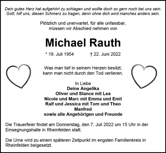 Traueranzeige von Michael Rauth von vrm-trauer Allgemeine  Zeitung Ingelheim-Bingen
