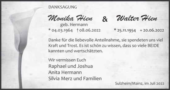 Traueranzeige von Monika Hien von vrm-trauer AZ Mainz