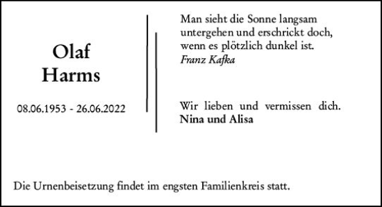 Traueranzeige von Olaf Harms von vrm-trauer Darmstädter Echo