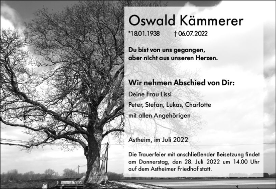 Traueranzeige von Oswald Kämmerer von vrm-trauer Rüsselsheimer Echo / MainSpitze