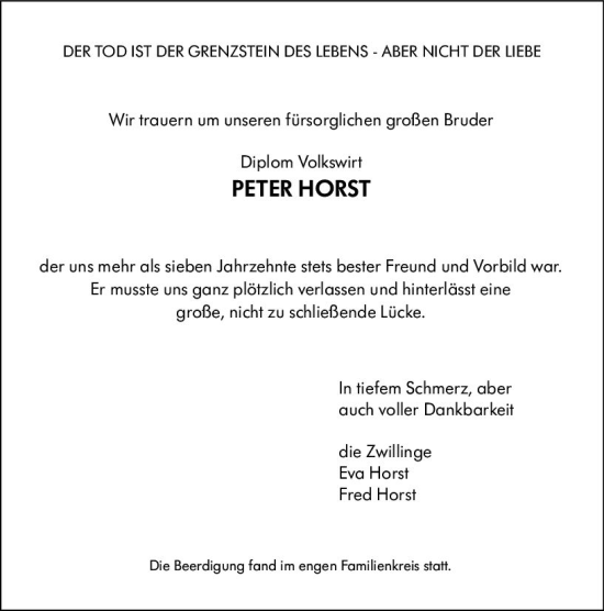 Traueranzeige von Peter Horst von vrm-trauer AZ Mainz