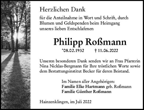 Traueranzeige von Philipp Roßmann von vrm-trauer Darmstädter Echo