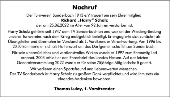 Traueranzeige von Richard Scholz von vrm-trauer Bürstädter/Lamperth. Ztg/Starkenburger