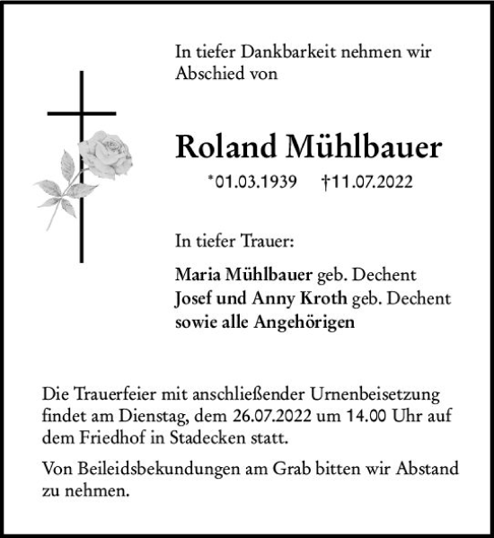 Traueranzeige von Roland Mühlbauer von vrm-trauer AZ Mainz