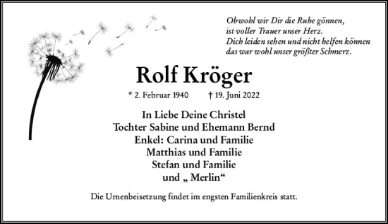Traueranzeige von Rolf Kröger von vrm-trauer Wiesbadener Kurier