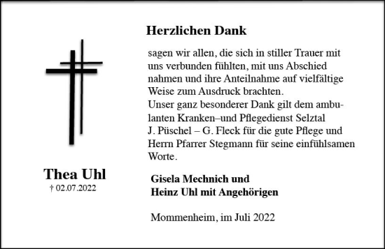 Traueranzeige von Thea Uhl von vrm-trauer AZ Mainz