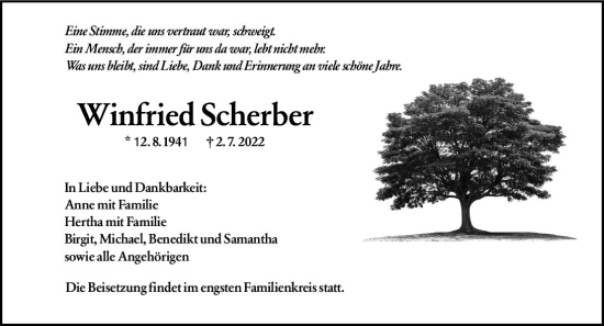 Traueranzeige von Winfried Scherber von vrm-trauer Rüsselsheimer Echo / MainSpitze