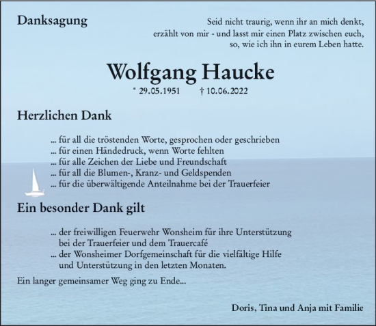 Traueranzeige von Wolfgang Haucke von vrm-trauer Allgemeine Zeitung Alzey