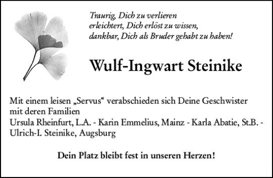 Traueranzeige von Wulf-Ingwart Steinike von vrm-trauer Darmstädter Echo