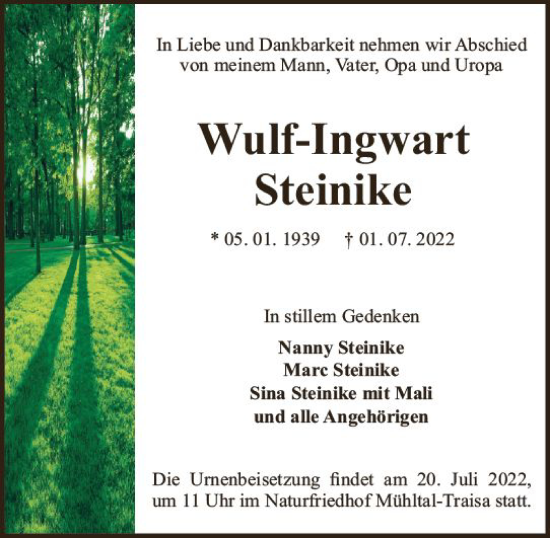 Traueranzeige von Wulf-Ingwart Steinike von vrm-trauer Darmstädter Echo