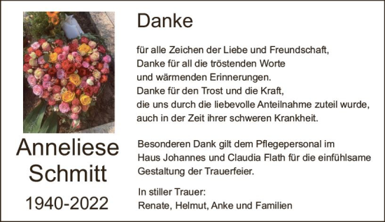 Traueranzeige von Anneliese Schmitt von vrm-trauer Bürstädter/Lamperth. Ztg/Starkenburger
