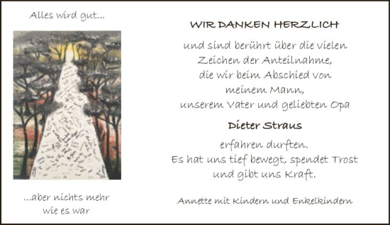 Traueranzeige von Dieter Straus von vrm-trauer AZ Mainz