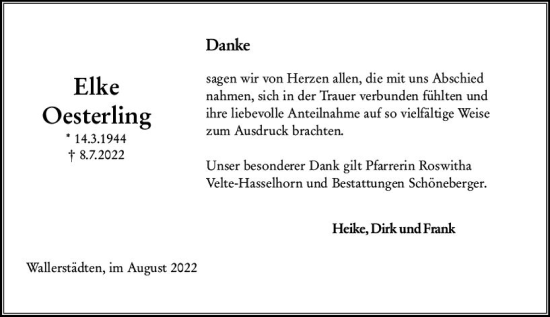 Traueranzeige von Elke Oesterling von vrm-trauer Groß-Gerauer Echo