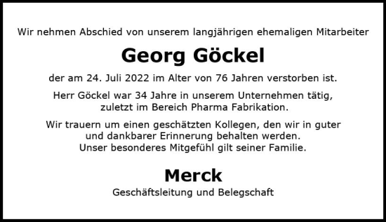 Traueranzeige von Georg Göckel von vrm-trauer Darmstädter Echo