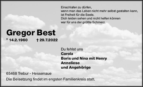 Traueranzeige von Gregor Best von vrm-trauer Groß-Gerauer Echo